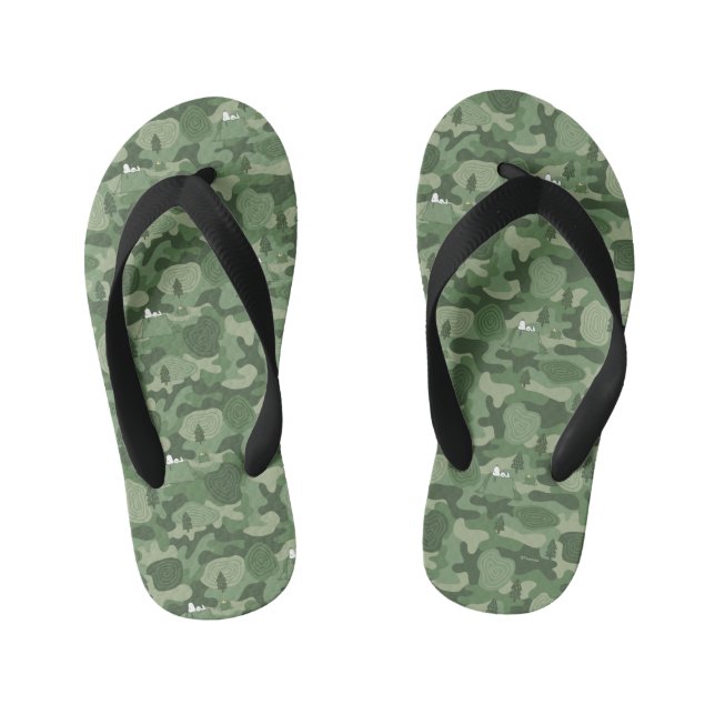Peanuts | Snoopy & Woodstock Camouflage Camp Kid's Flip Flops (Footbed)