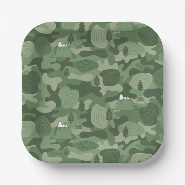 Peanuts | Snoopy & Woodstock Camouflage Camp Paper Plate (Front)