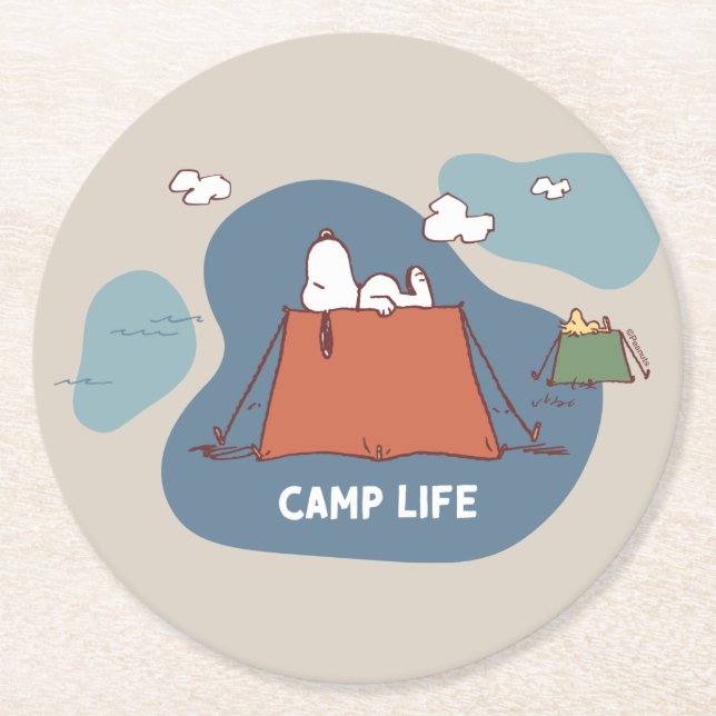 Peanuts | Snoopy & Woodstock Camp Life Round Paper Coaster (Front)