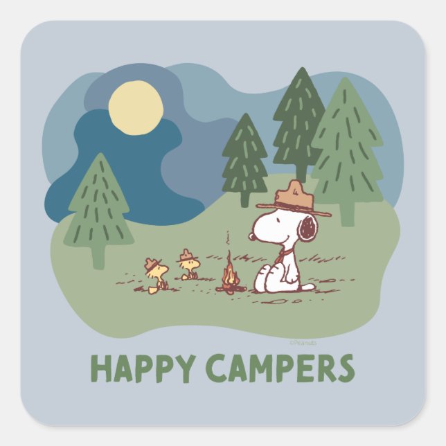 Peanuts | Snoopy & Woodstock Camp Site Square Sticker (Front)