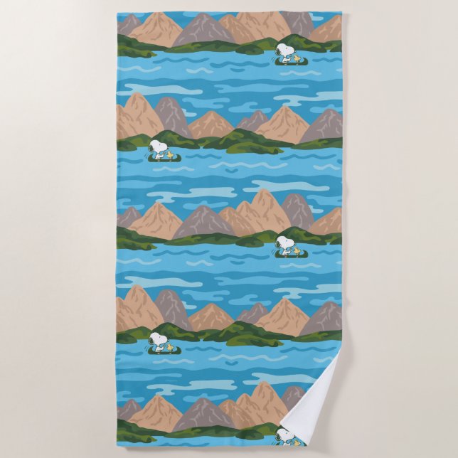 Peanuts | Snoopy & Woodstock Canoe Ride Pattern Beach Towel (Front)
