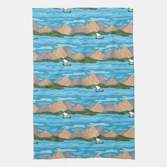 Peanuts | Snoopy & Woodstock Canoe Ride Pattern Kitchen Towel (Vertical)