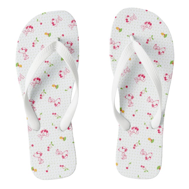 Peanuts | Snoopy & Woodstock Cherry Pattern Flip Flops (Footbed)
