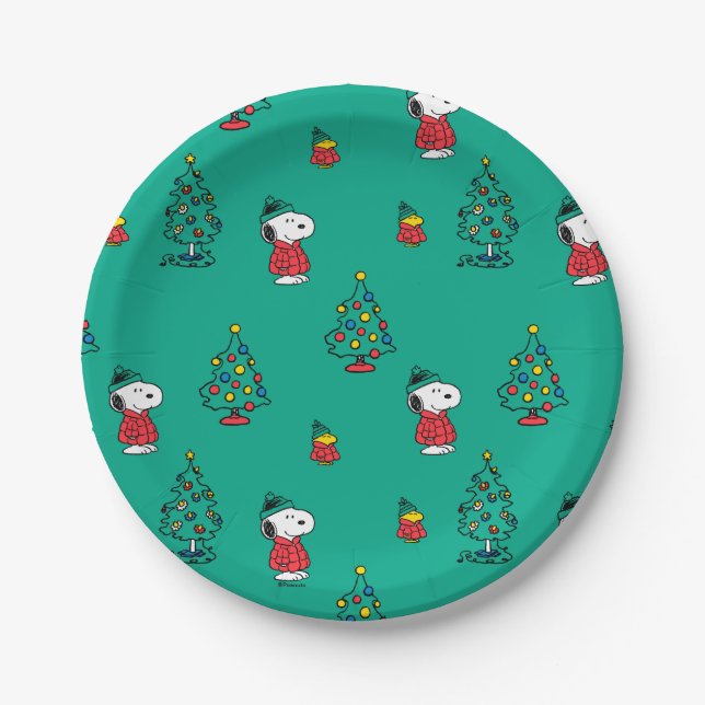 Peanuts | Snoopy & Woodstock Christmas Pattern Paper Plate (Front)