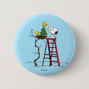Peanuts   Snoopy & Woodstock Christmas Tree 2 Inch Round Button