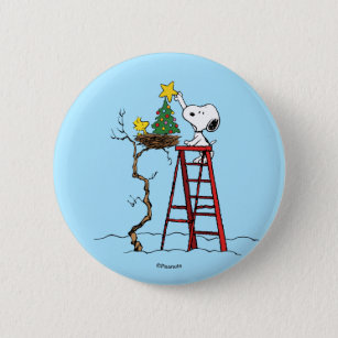 Peanuts   Snoopy & Woodstock Christmas Tree 2 Inch Round Button