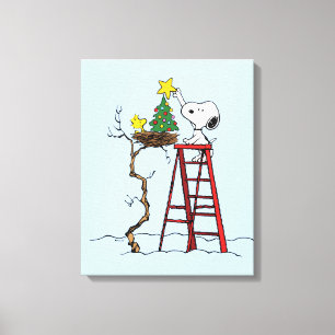 Peanuts   Snoopy & Woodstock Christmas Tree Canvas Print
