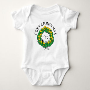 Peanuts   Snoopy & Woodstock Christmas Wreath Baby Bodysuit