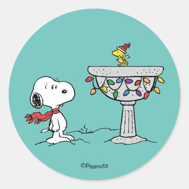 Peanuts | Snoopy & Woodstock Decorated Bird Bath Classic Round Sticker (Front)