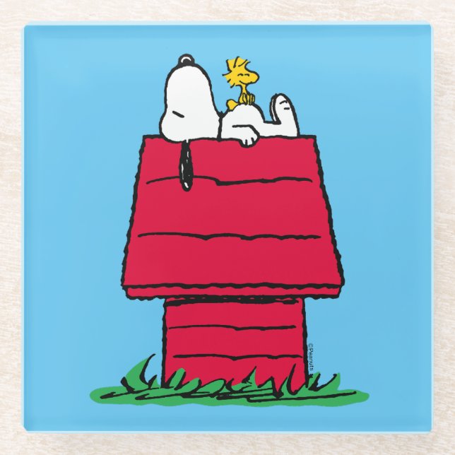 Peanuts | Snoopy & Woodstock Doghouse Glass Coaster (Front)