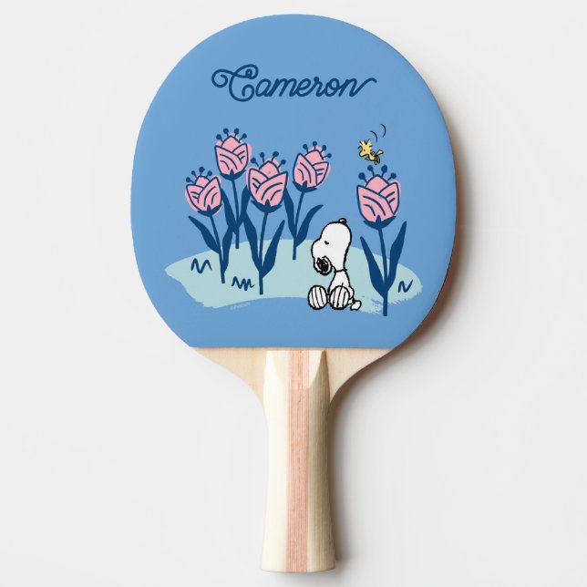 Peanuts Snoopy & Woodstock Flower | Add Your Name Ping Pong Paddle (Front)