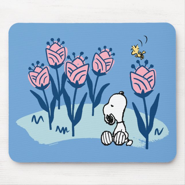 Peanuts | Snoopy & Woodstock Flower Garden Mouse Pad (Front)