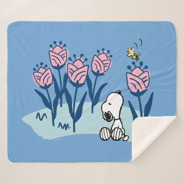 Peanuts | Snoopy & Woodstock Flower Garden Sherpa Blanket (Front (Horizontal))