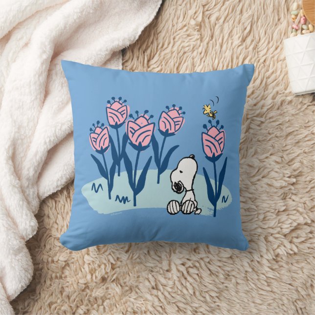 Peanuts | Snoopy & Woodstock Flower Garden Throw Pillow (Blanket)