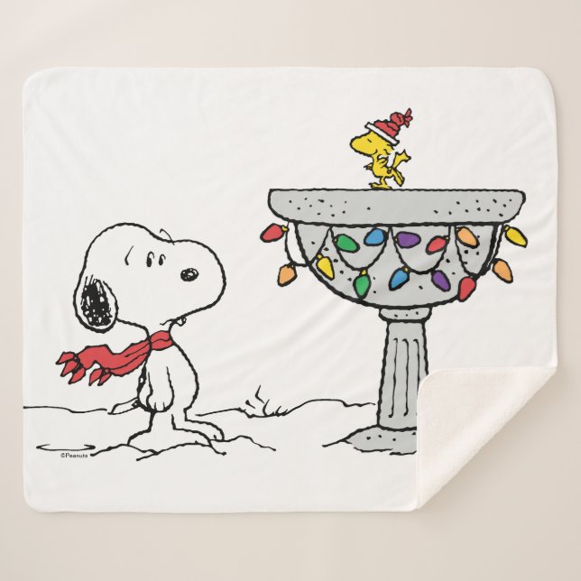 Peanuts | Snoopy & Woodstock Frozen Birdbath Sherpa Blanket (Front (Horizontal))