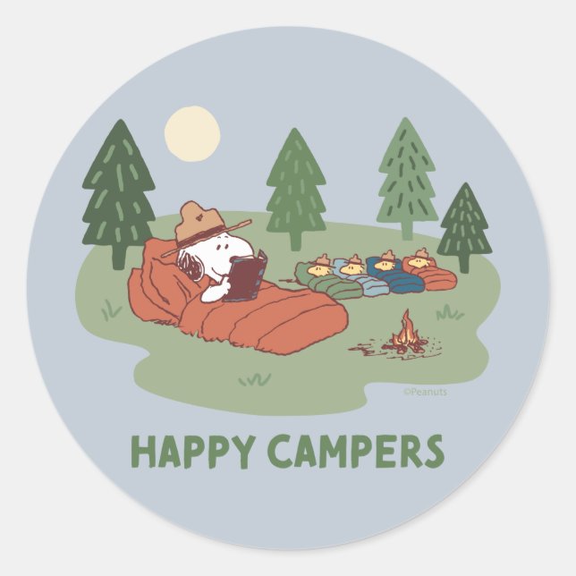 Peanuts | Snoopy & Woodstock Happy Campers Classic Round Sticker (Front)