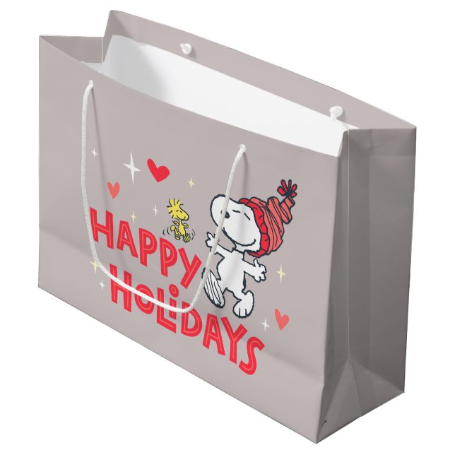 Peanuts | Snoopy & Woodstock Happy Holidays Large Gift Bag (Front Angled)