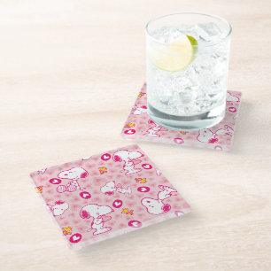 Peanuts   Snoopy & Woodstock Heart Pattern Glass Coaster
