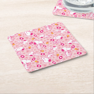 Peanuts   Snoopy & Woodstock Heart Pattern Square Paper Coaster