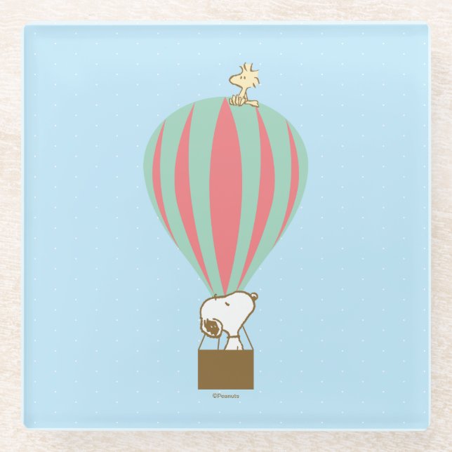 Peanuts | Snoopy & Woodstock Hot Air Balloon Glass Coaster (Front)