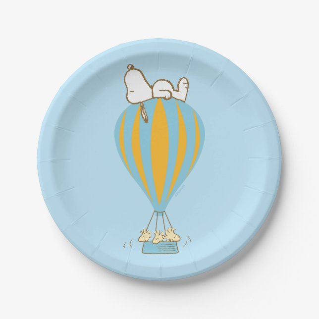 Peanuts | Snoopy & Woodstock Hot Air Balloon Paper Plate (Front)