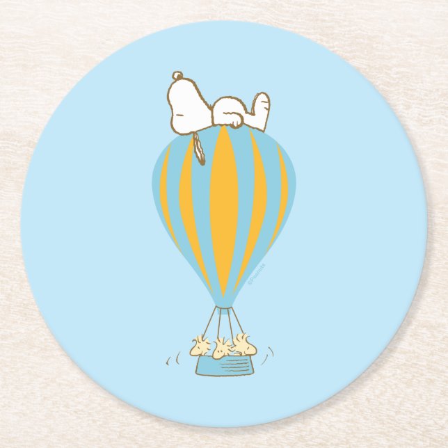 Peanuts | Snoopy & Woodstock Hot Air Balloon Round Paper Coaster (Front)