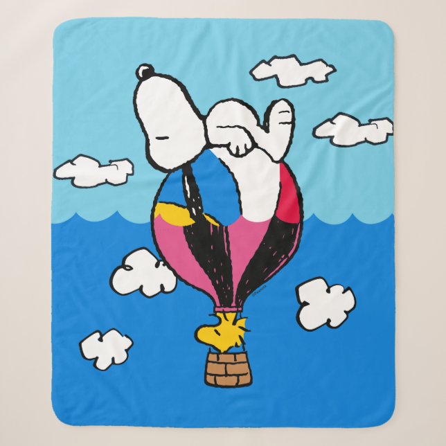 Peanuts | Snoopy & Woodstock Hot Air Balloon Sherpa Blanket (Front)