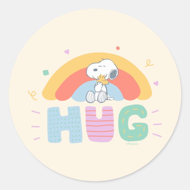 Peanuts | Snoopy & Woodstock Hug Classic Round Sticker (Front)