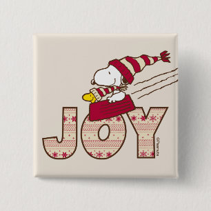 Peanuts   Snoopy & Woodstock Joy Sled Ride 2 Inch Square Button