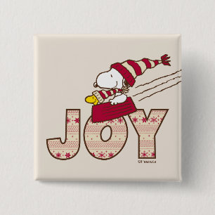 Peanuts   Snoopy & Woodstock Joy Sled Ride 2 Inch Square Button