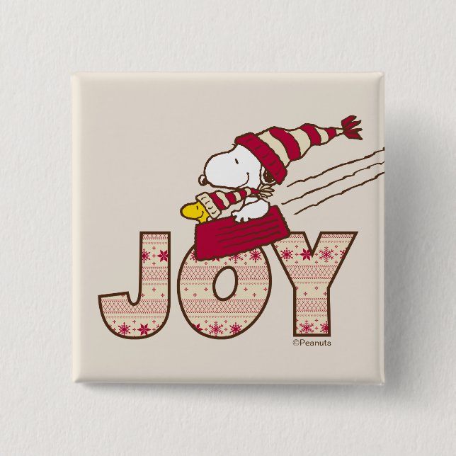 Peanuts | Snoopy & Woodstock Joy Sled Ride 2 Inch Square Button (Front)