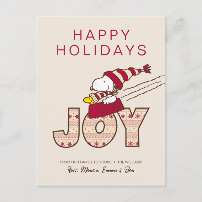 Peanuts | Snoopy & Woodstock Joy Sled Ride Holiday Postcard (Front)
