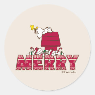Peanuts   Snoopy & Woodstock Merry Ugly Sweater Classic Round Sticker