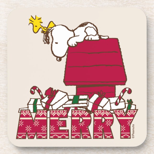 Peanuts | Snoopy & Woodstock Merry Ugly Sweater Coaster (Front)