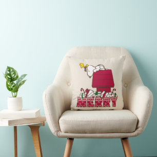 Peanuts   Snoopy & Woodstock Merry Ugly Sweater Throw Pillow