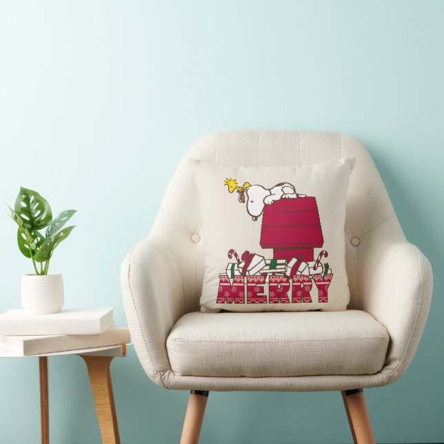 Peanuts | Snoopy & Woodstock Merry Ugly Sweater Throw Pillow (Chair)