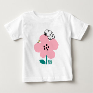 Peanuts   Snoopy & Woodstock Nap on Pink Flower Baby T-Shirt
