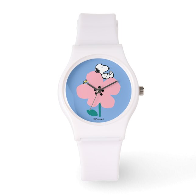 Peanuts | Snoopy & Woodstock Nap on Pink Flower Watch (Front)