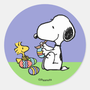 Peanuts   Snoopy & Woodstock Painting Eggs Classic Round Sticker
