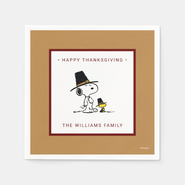 Peanuts | Snoopy & Woodstock Pilgrim Napkin (Front)