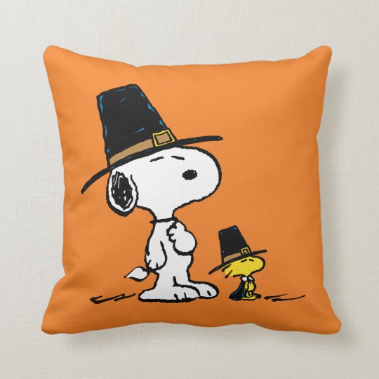 Peanuts Snoopy & Woodstock Pilgrim Throw Pillow Zazzle.ca