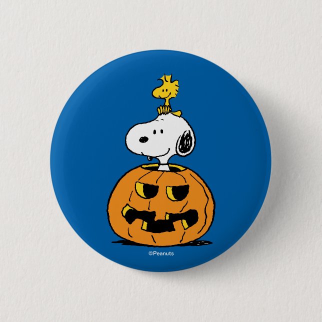 Peanuts | Snoopy & Woodstock Pop-up Pumpkin 2 Inch Round Button (Front)