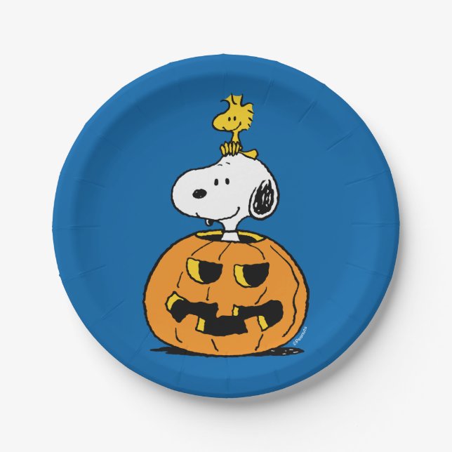 Peanuts | Snoopy & Woodstock Pop-up Pumpkin Paper Plate (Front)