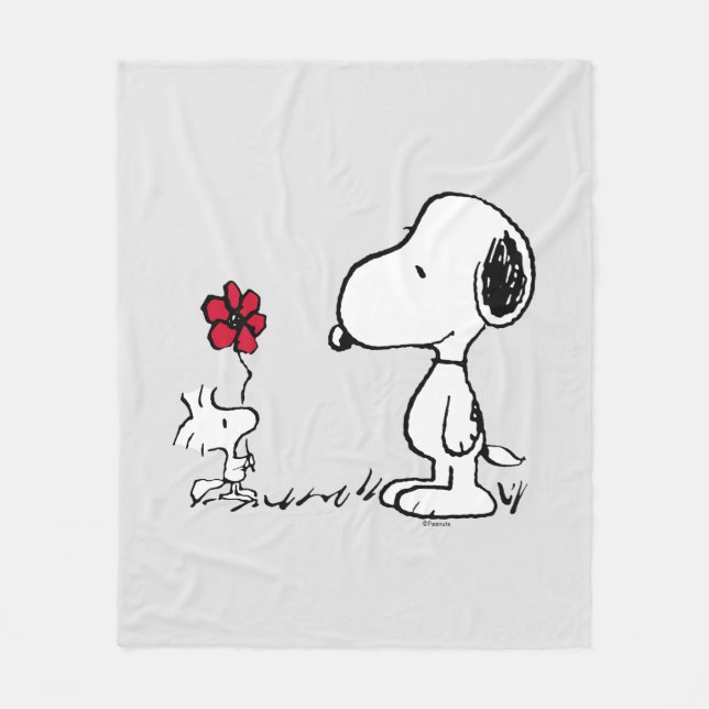 Peanuts | Snoopy & Woodstock Red & Black Fleece Blanket (Front)
