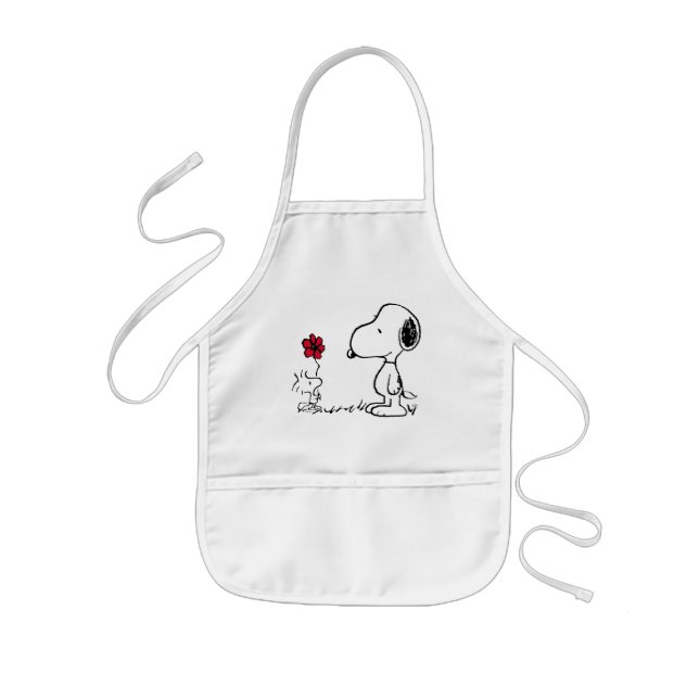 Peanuts | Snoopy & Woodstock Red & Black Kids Apron (Front)