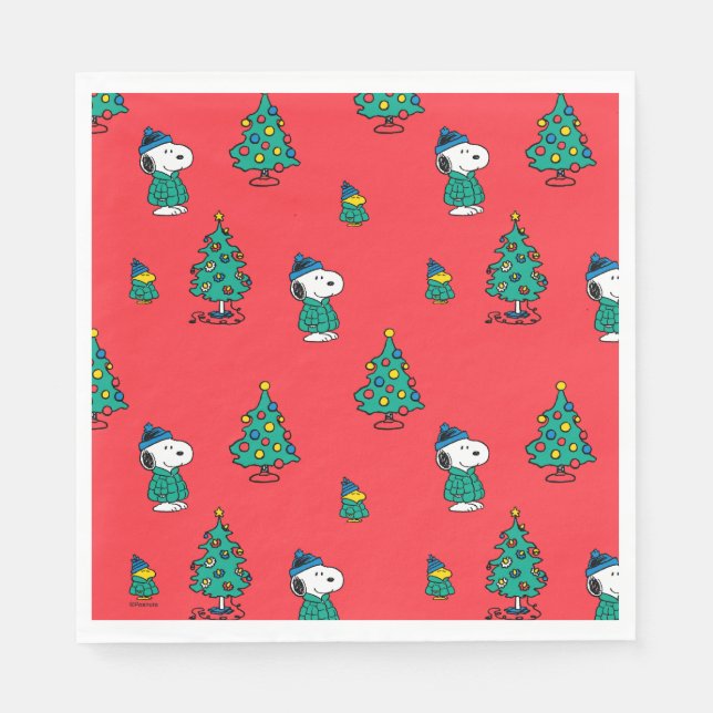 Peanuts | Snoopy & Woodstock Red Christmas Pattern Napkin (Front)