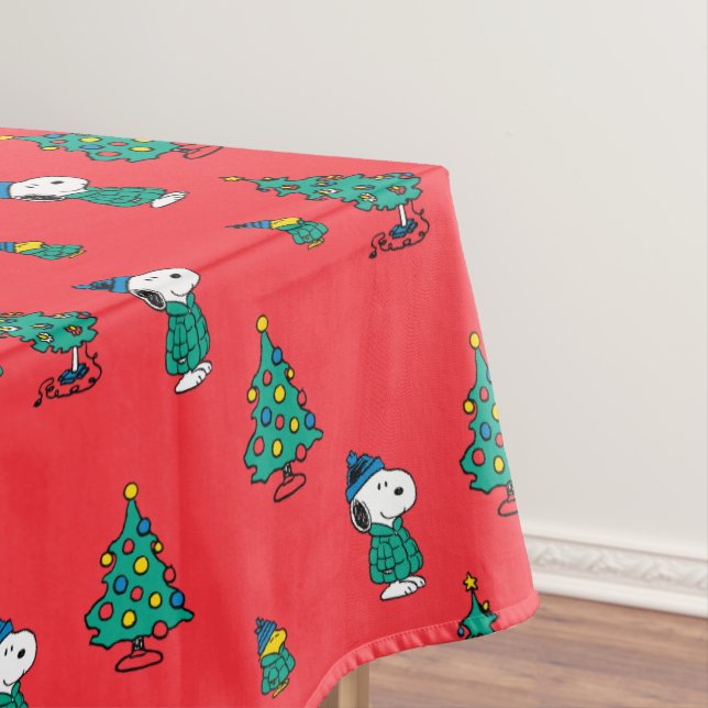 Peanuts | Snoopy & Woodstock Red Christmas Pattern Tablecloth (In Situ)