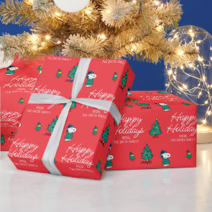 Peanuts   Snoopy & Woodstock Red Christmas Pattern Wrapping Paper