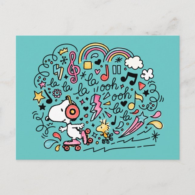 Peanuts | Snoopy & Woodstock Roller Skating Postcard (Front)