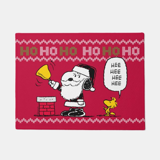 Peanuts | Snoopy & Woodstock Santa Bell Ringer Doormat (Front)